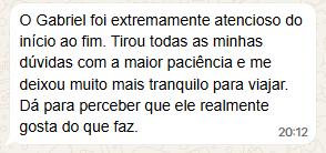 Mensagem real de cliente no WhatsApp sobre o planejamento de viagem 6