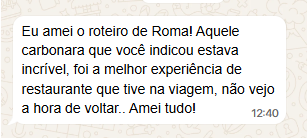 Mensagem real de cliente no WhatsApp sobre o planejamento de viagem 1