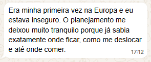 Mensagem real de cliente no WhatsApp sobre o planejamento de viagem 5